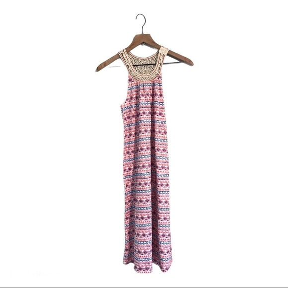 NWOT AphOrism Aztec Print Crochet Lace Maxi Dress - Picture 1 of 9